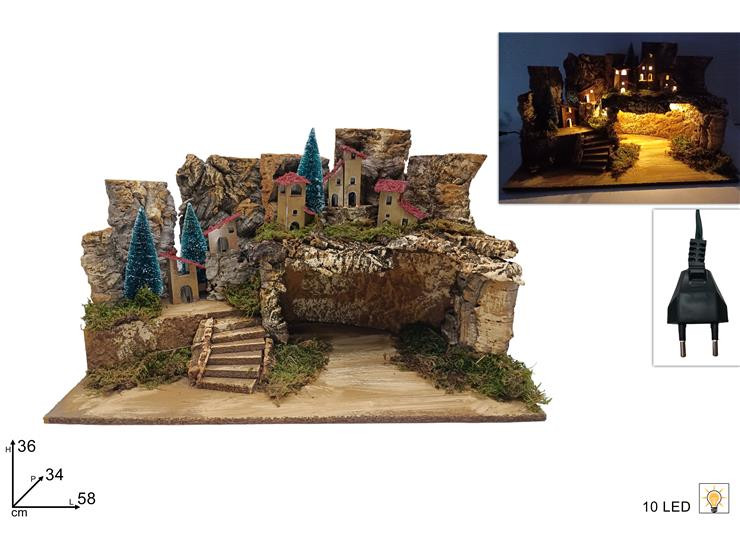 PAESAGGIO VUOTO C/LUCI CASETTE E SCALE 58X34X36CM