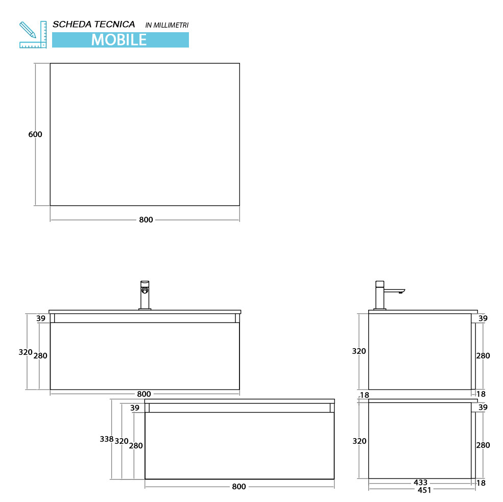 MOBILE BAGNO SOSPESO BIANCO FRASS.CM.80