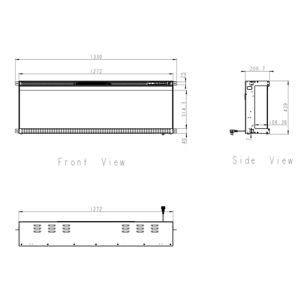 CAMINO ELETTRICO DA PARETE C/T.NERO CM.127X14X54.6