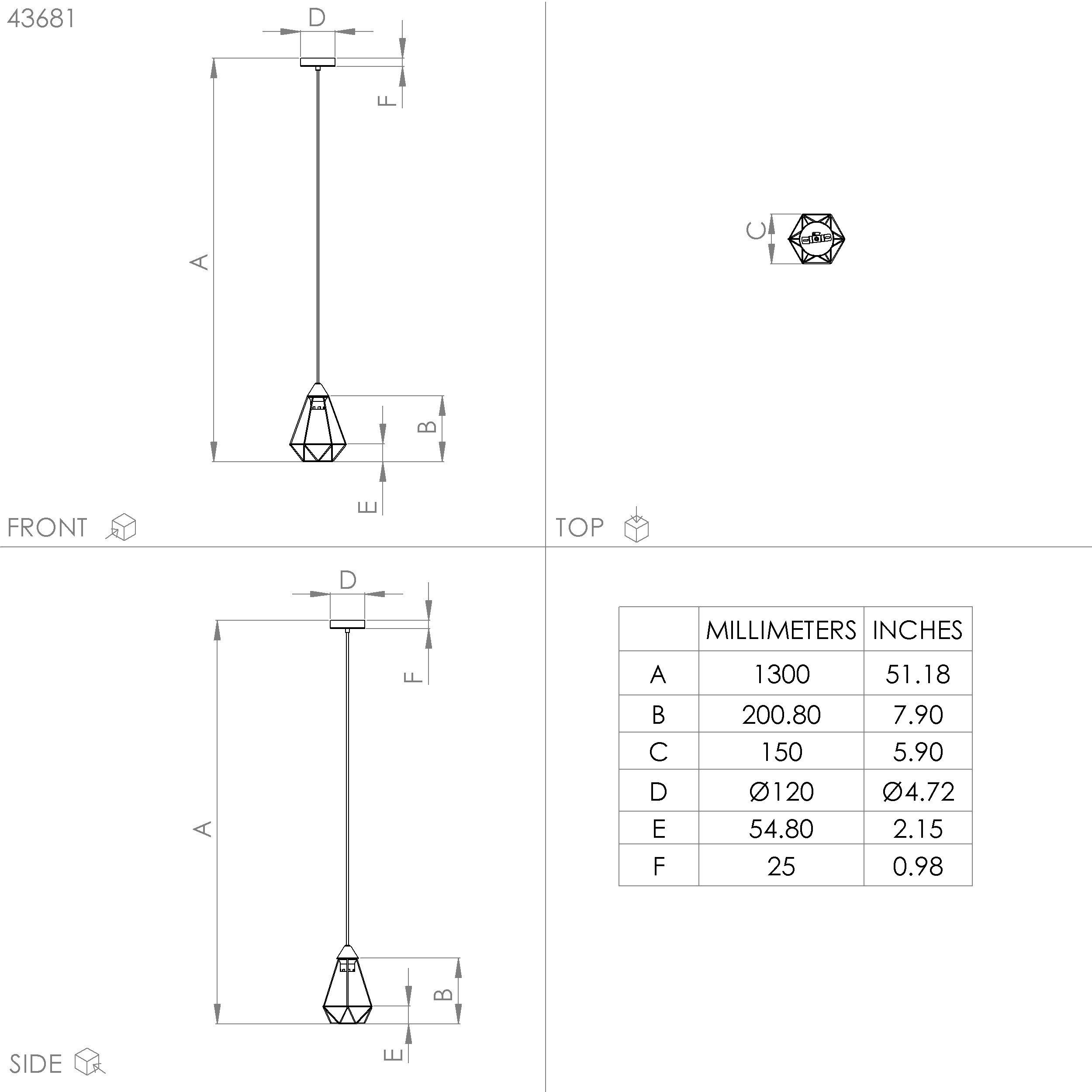 TARBES SOSP.E27 1X60W ACC/OTTONE D.17.5