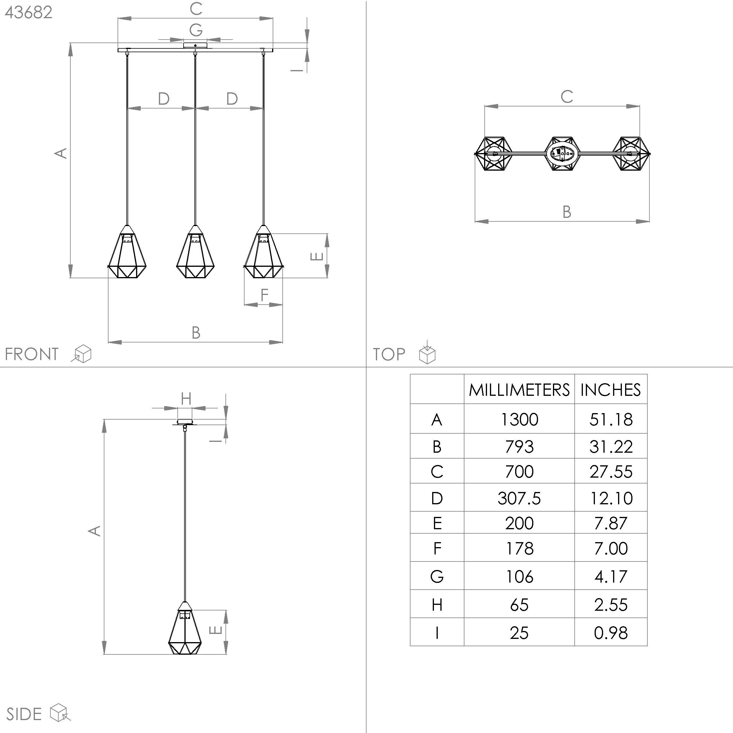 TARBES SOSP.E27 3X60W ACC/OTT.CM.79.5