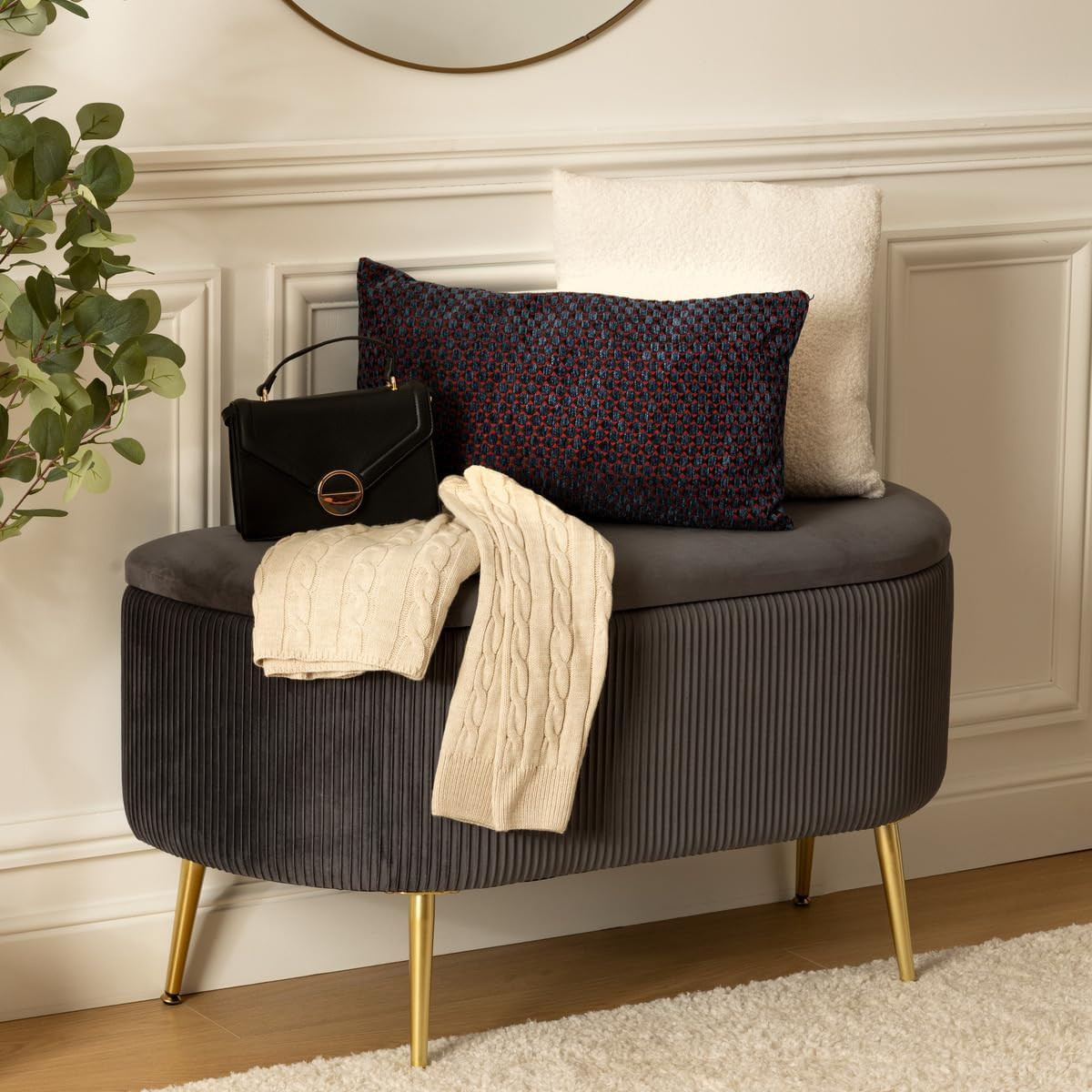 PANCA VELL.GRIGIO CM.100 PIEDI ORO