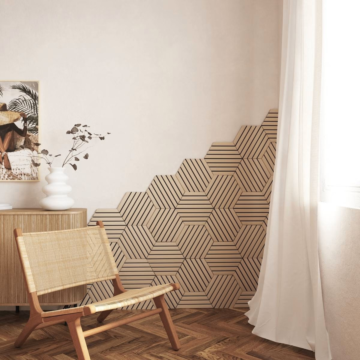 *SET3 PANNELLI DEC.ESAGONO C.30X26X26 L.CHIARO