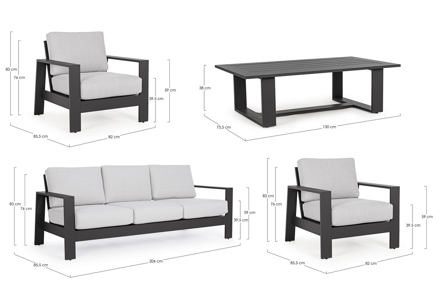 SALOTTO ALLUM.BALTIC 3 POSTI ANTRACITE C/CUSCINI