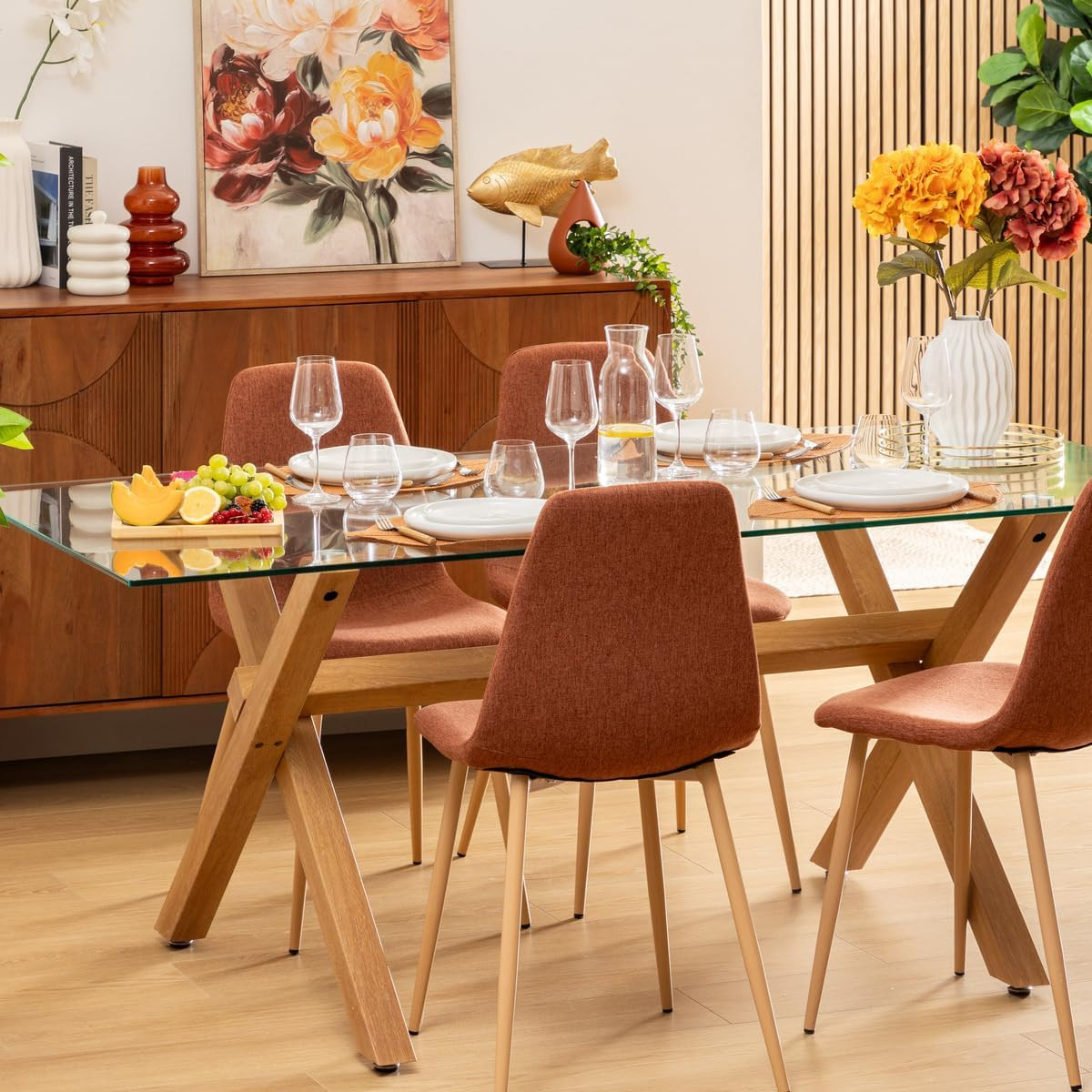 TAVOLO DA PRANZO CM.180X90 VETRO/ROVERE