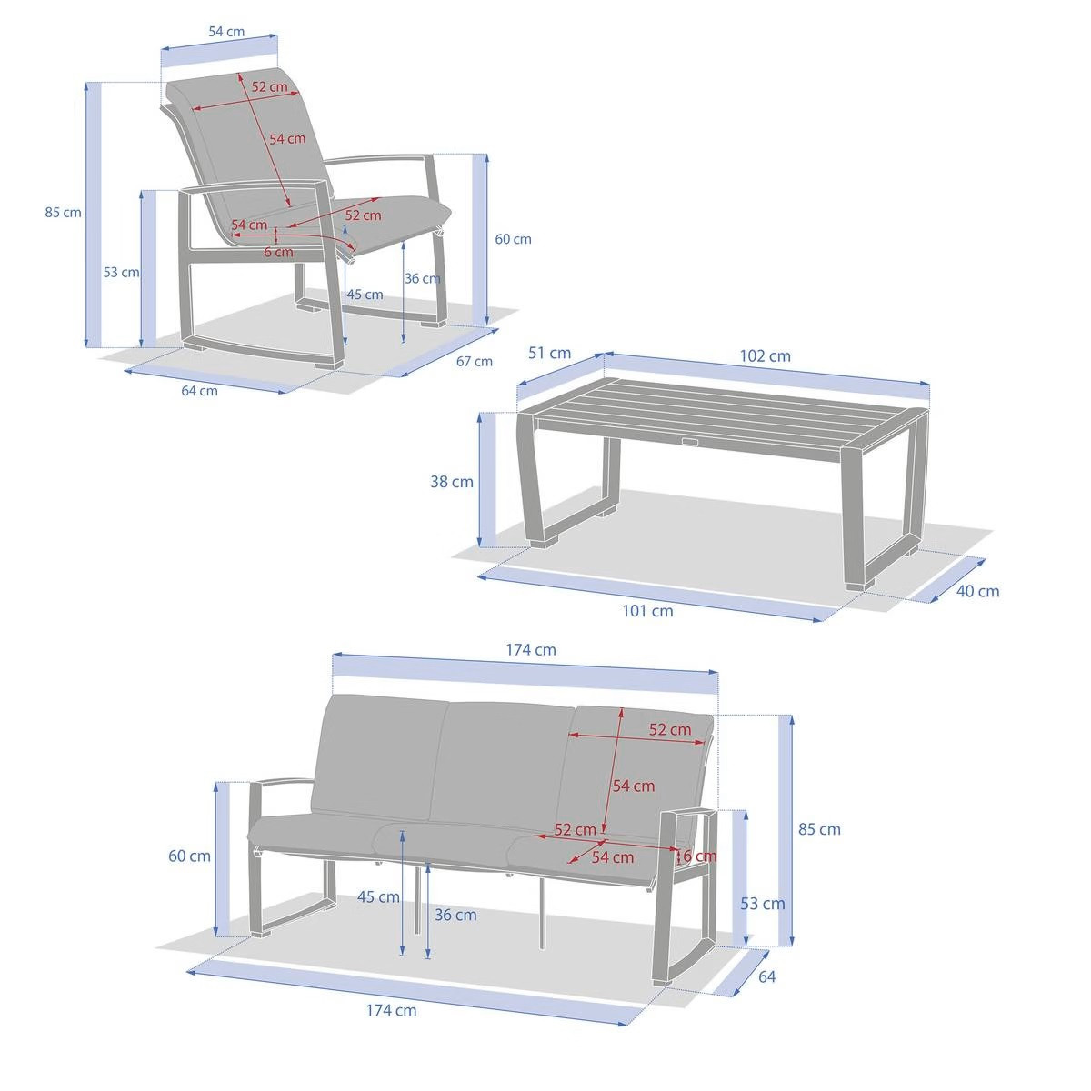 SALOTTO ALLUMINIO 3 POSTI LINO ARGILLA