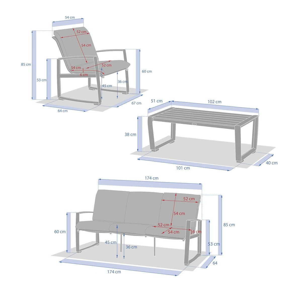 SALOTTO ALLUMINIO 3 POSTI NOCCIOLA