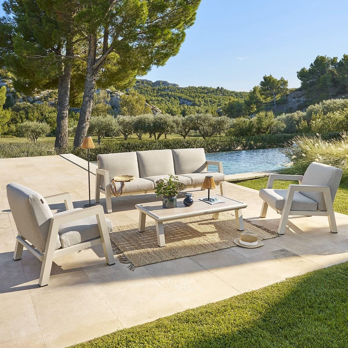 SALOTTO 3 POSTI IN ALLUMINIO ARGILLA