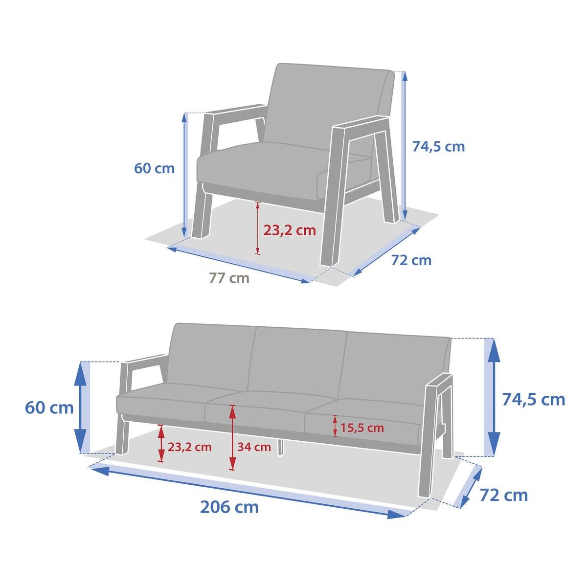 SALOTTO 3 POSTI IN ALLUMINIO ARGILLA