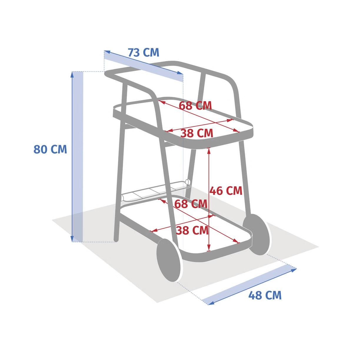CARRELLO CON RUOTE ALLUMINIO 76X50 COFFE