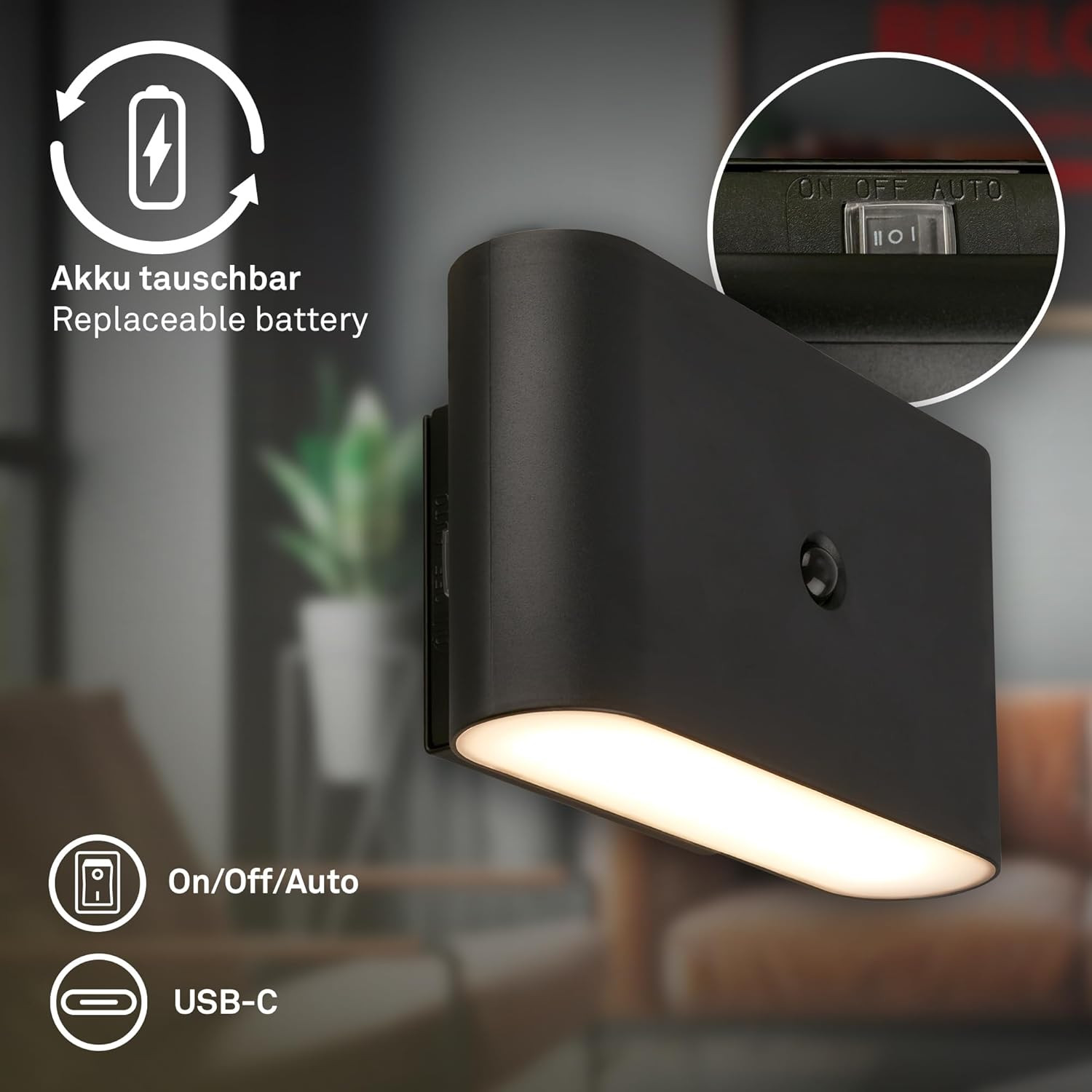 APPLIQUE LED C/SENSORE 3W 3K NERO