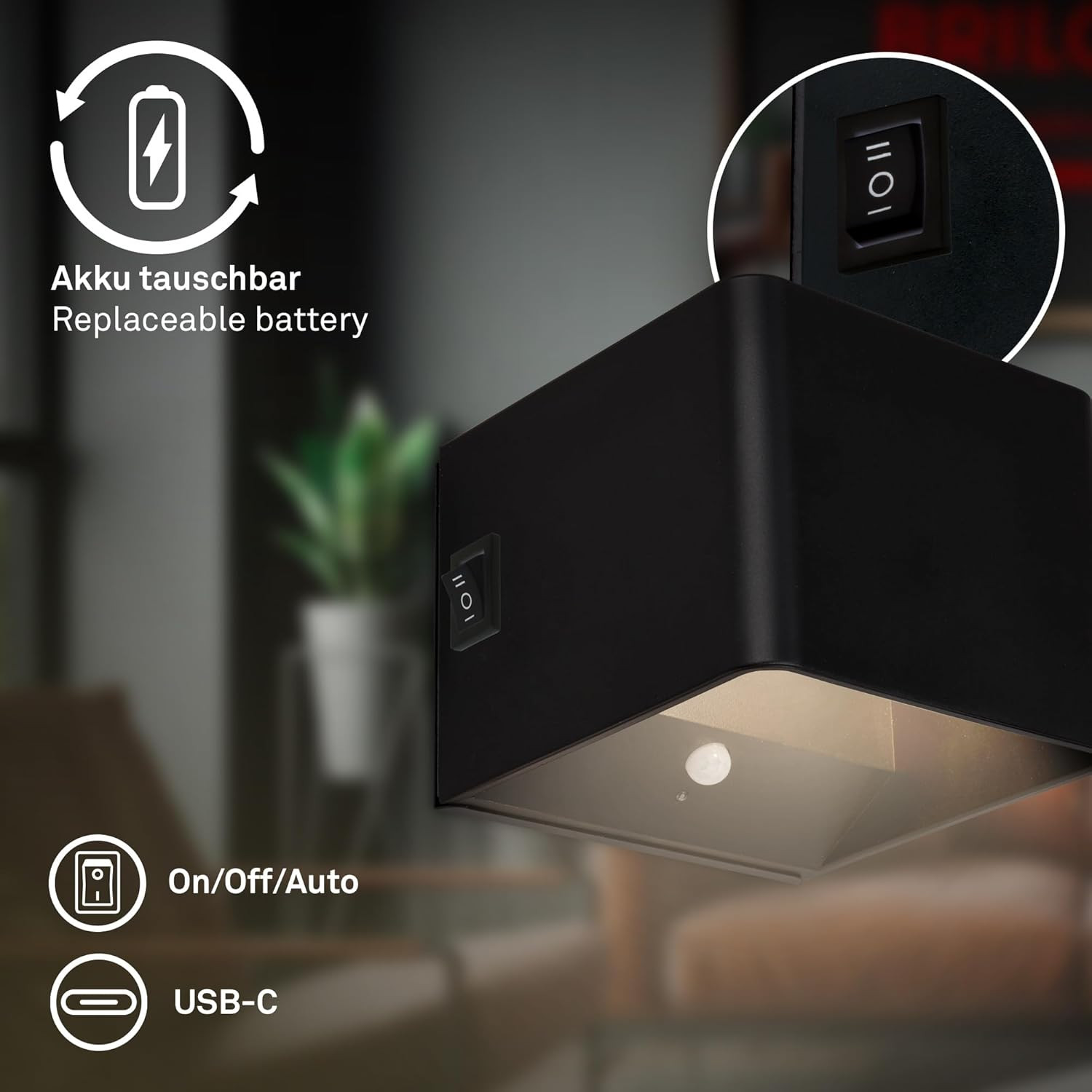 APPLIQUE LED C/SENSORE 1.5W 3K NERO