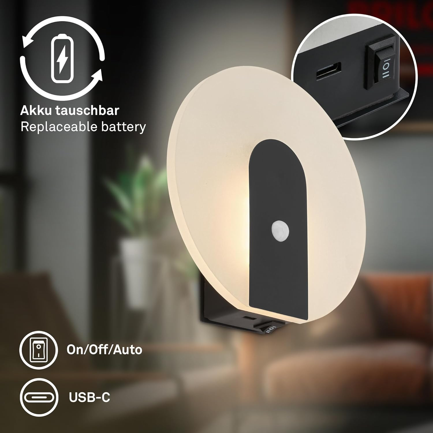 APPLIQUE LED C/SENSORE 1W 2.7K NERO