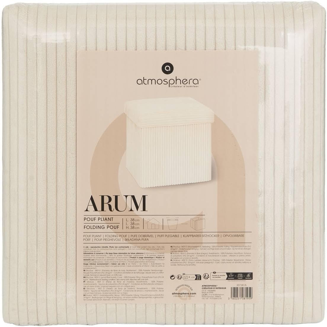 POUF PIEGHEVOLE ARUM CM.38X38 AVORIO
