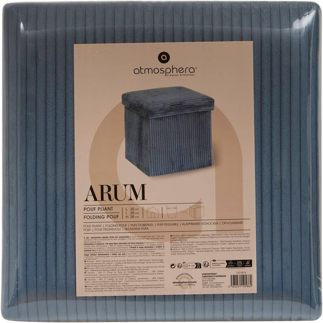*POUF PIEGHEVOLE ARUM CM.38X38 BLU