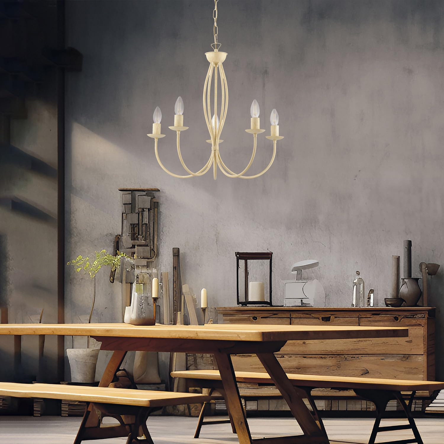 LAMPADARIO IN FERRO 5XE4 42W AVORIO DECAPE