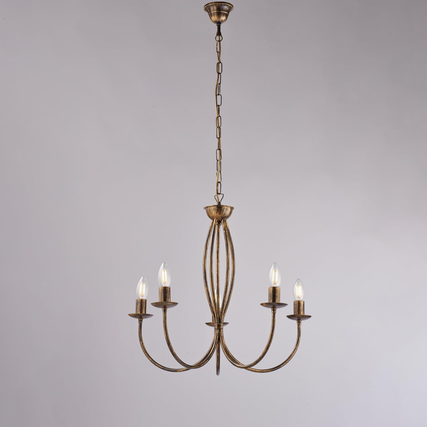 LAMPADARIO IN FERRO 5XE14 42W MARRONE/ORO
