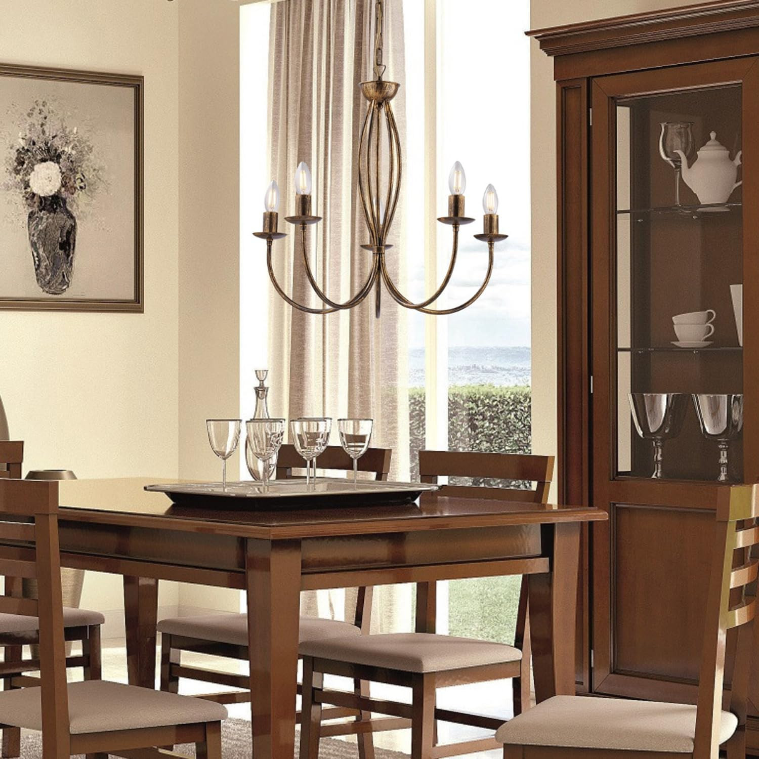 LAMPADARIO IN FERRO 5XE14 42W MARRONE/ORO