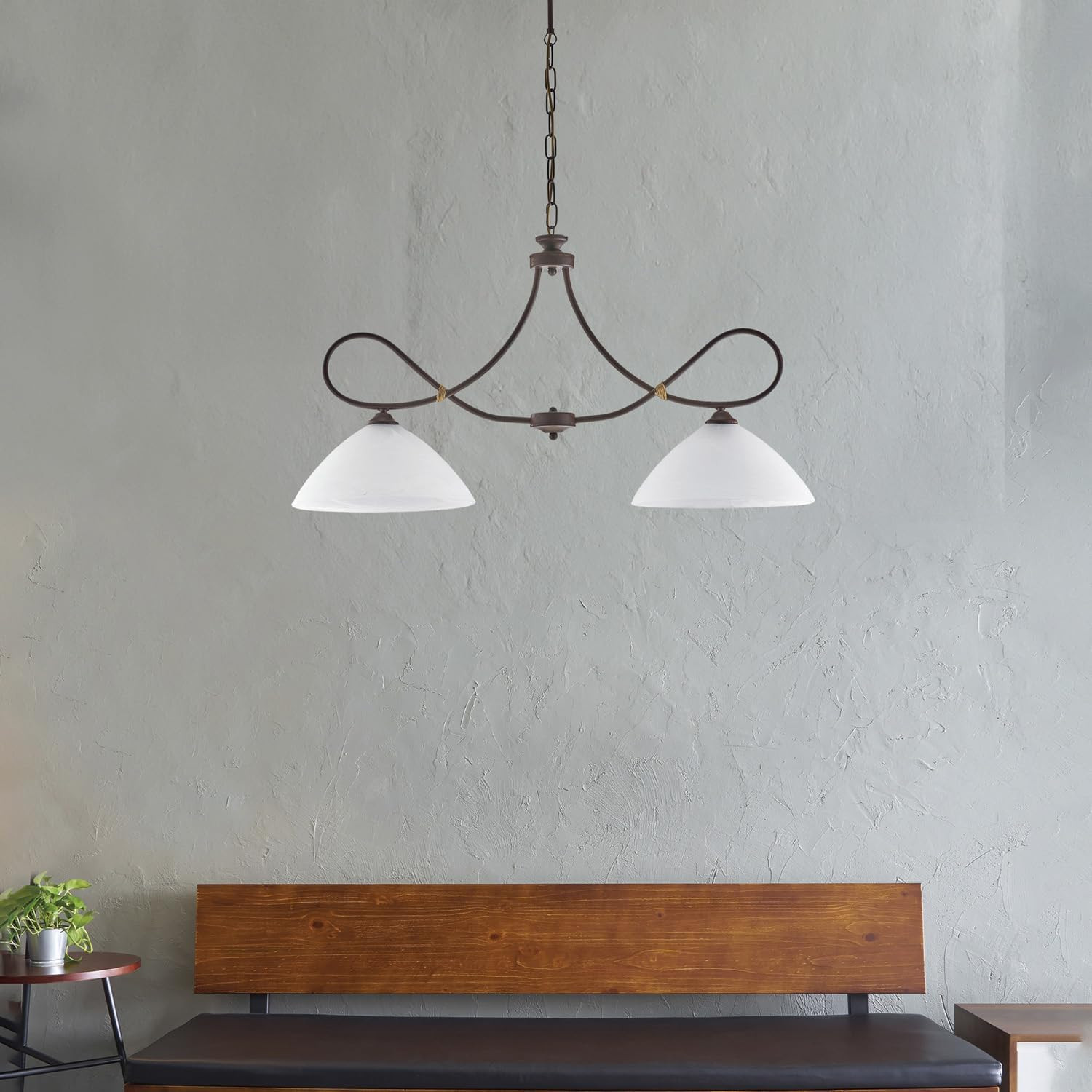 LAMPADARIO IN FERRO 2XE27 55W CM.92 NERO/RUGGINE