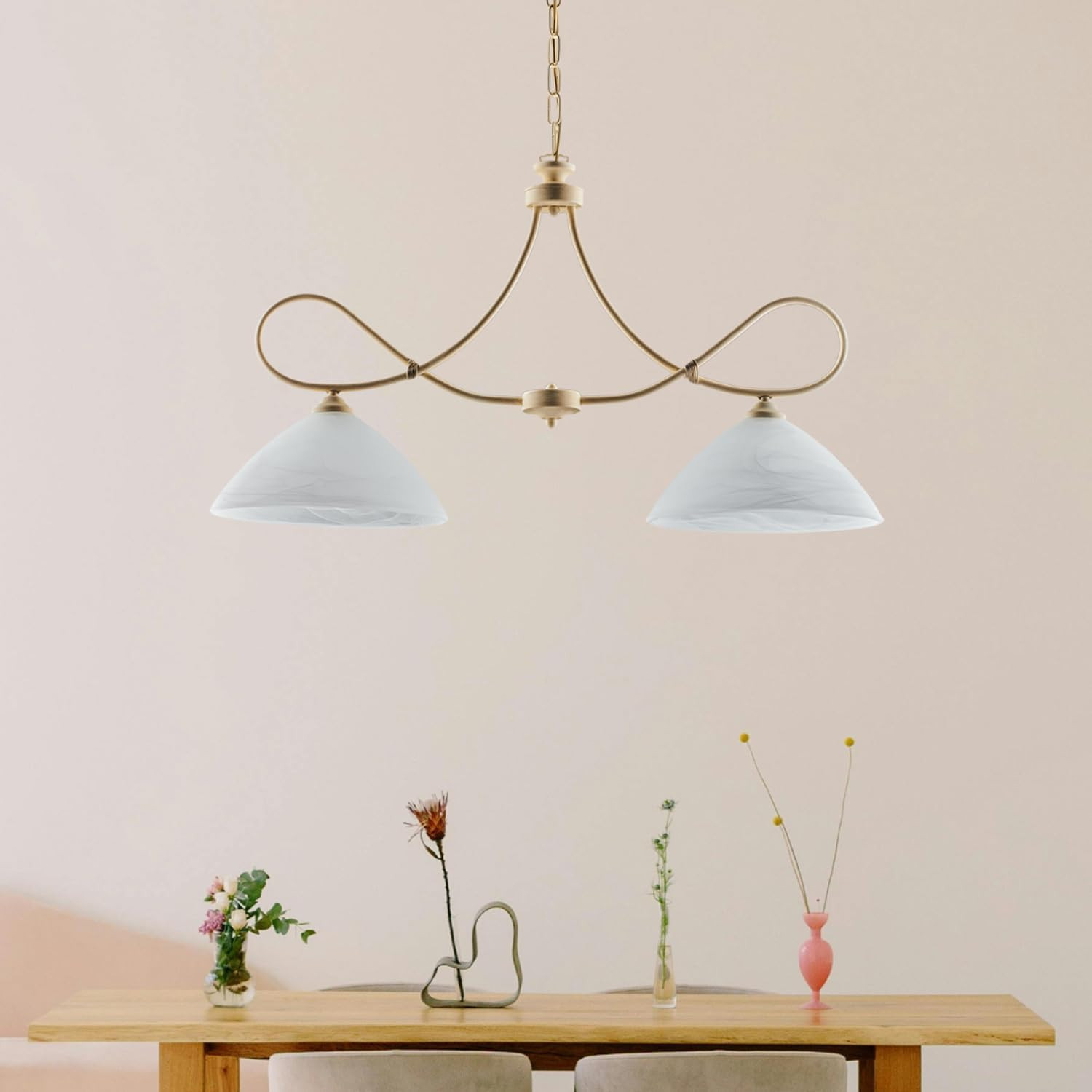 LAMPADARIO IN FERRO 2XE27 55W CM.92 AVORIO DECAPE