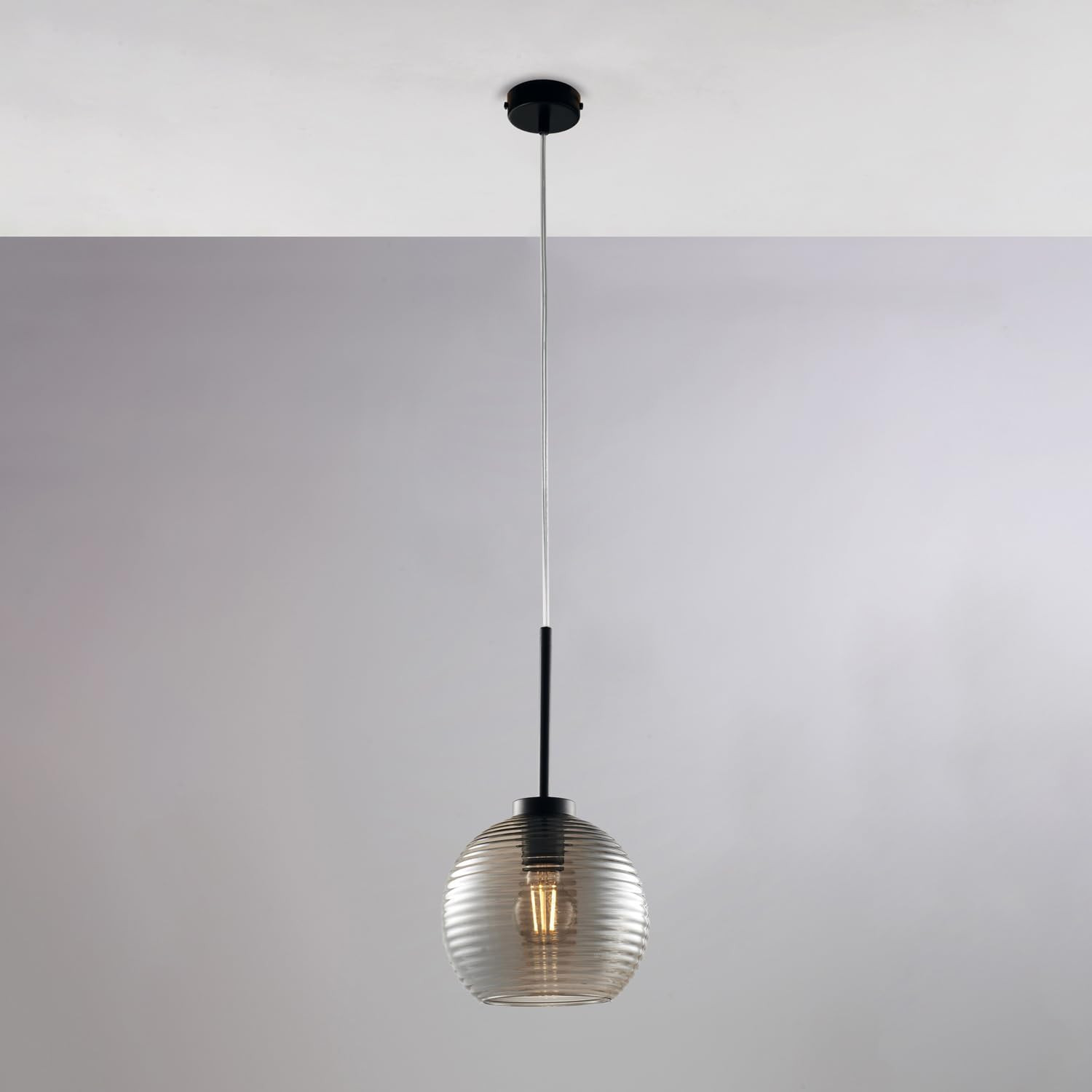 SOSPENSIONE FERRO/VETRO 1XE27 D.20 GRIGIO