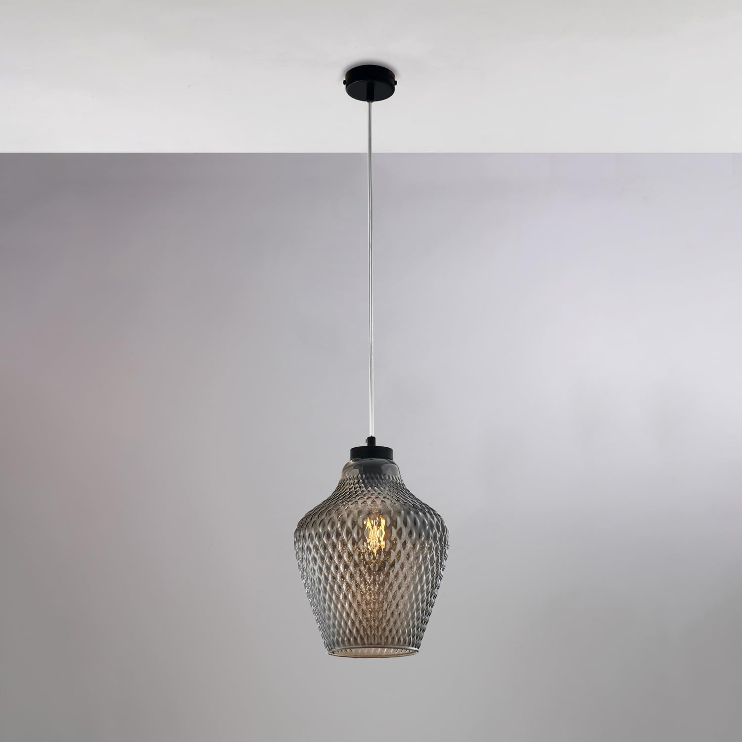 SOSP.IN FERRO 1XE27 55W D.21 VETRO GRIGIO