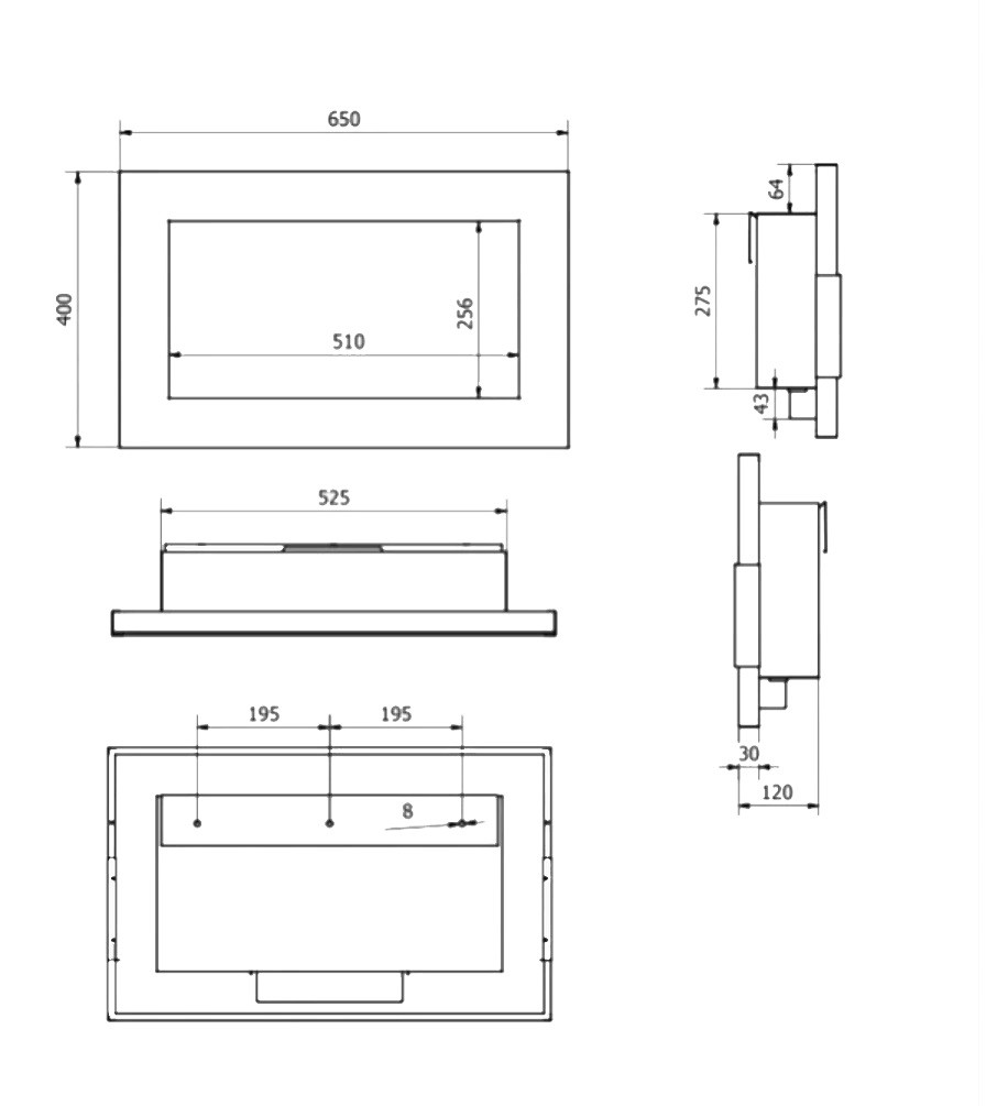 STUFA A PARETE BIOETANOLO PISA CM.65X12 H40
