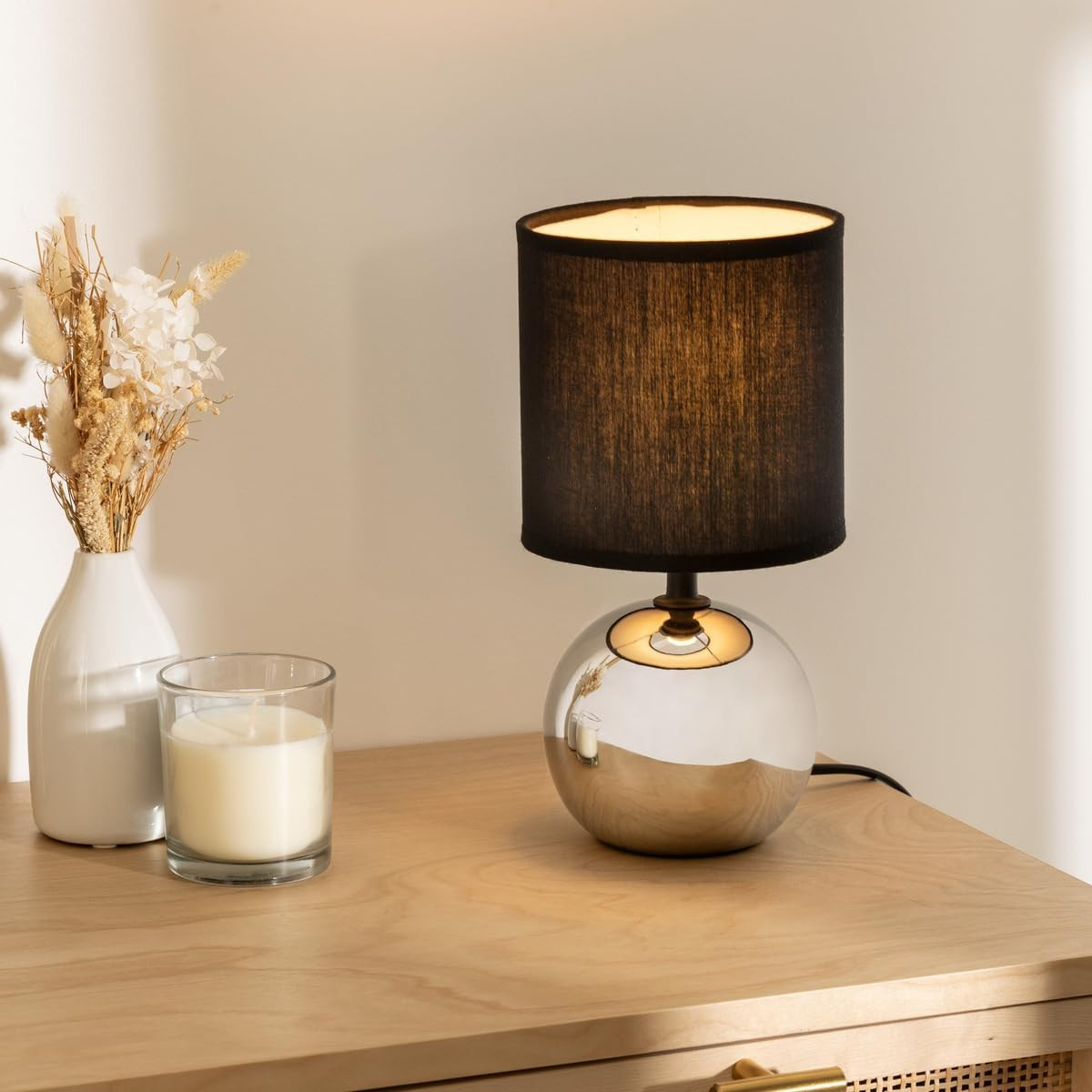 LAMP.SFERICA TIMÉO H.25 CERAM.ARGENTO