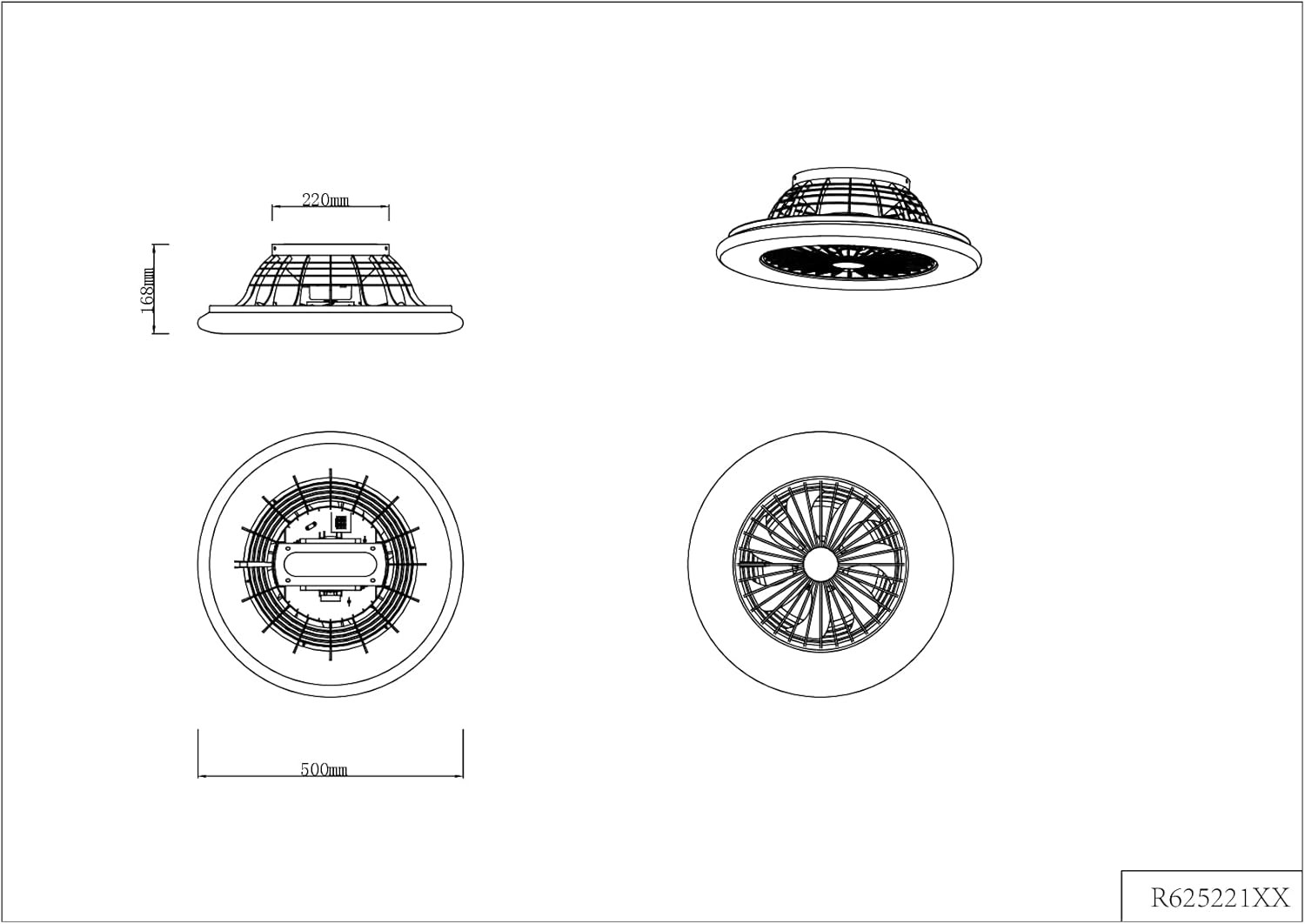 PLAFONIERA VENTILATORE D.50 NERO