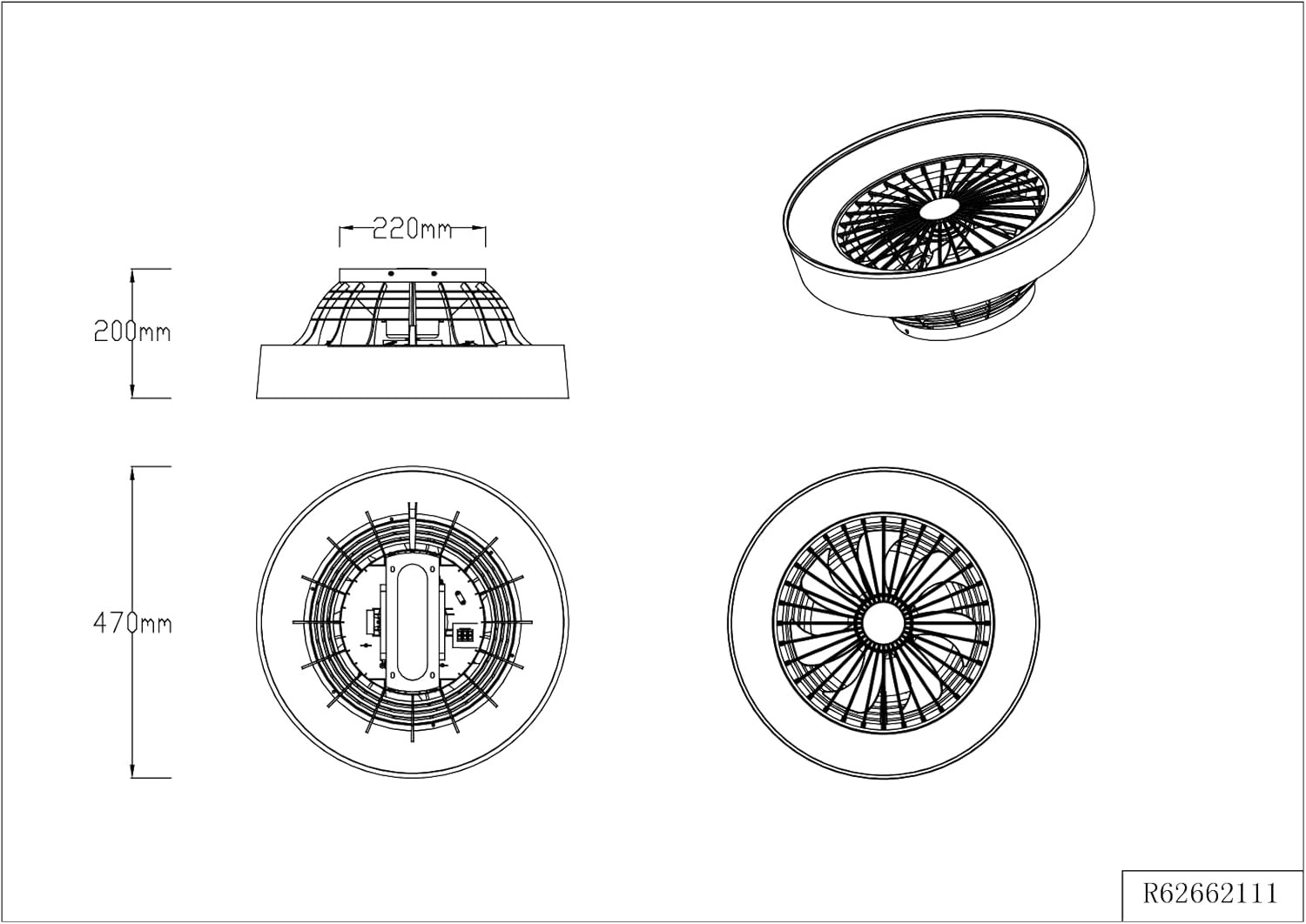 PLAFONIERA VENTILATORE C/TESSUTO CM.47