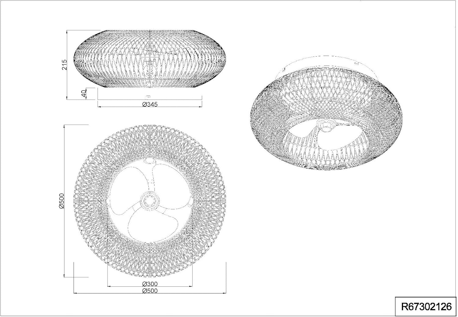 PLAFONIERA VENTILATORE CON FIBRA CM.50 4 LUCI