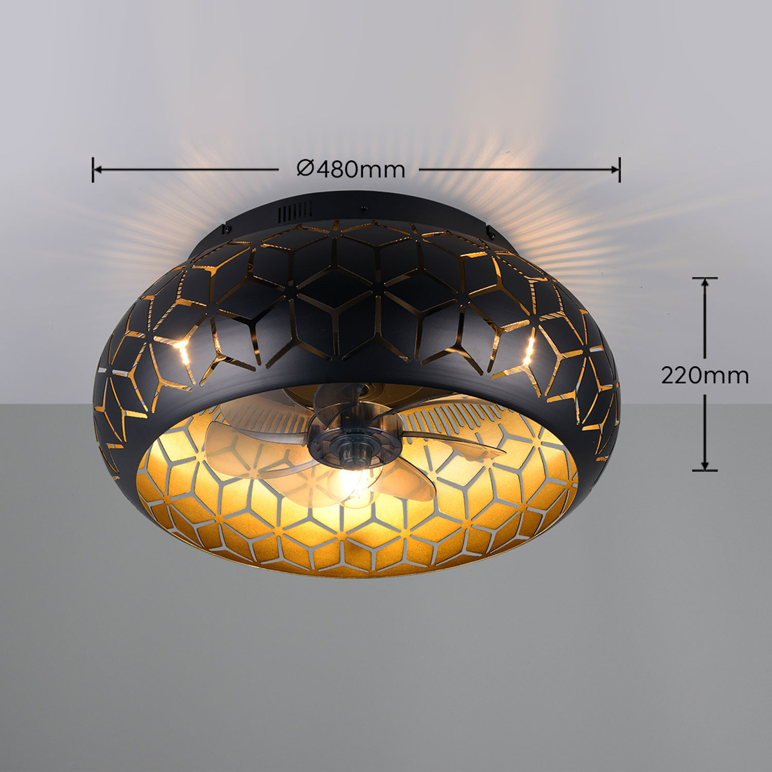 PLAFONIERA VENTILATORE METALLO CM.50 NERO E ORO