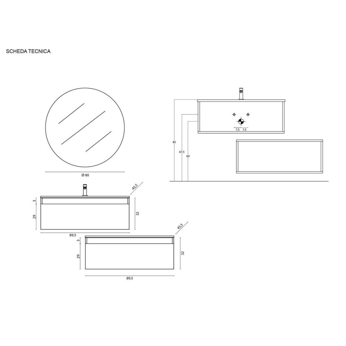 MOBILE BAGNO SOSPESO CM.90 VERDE