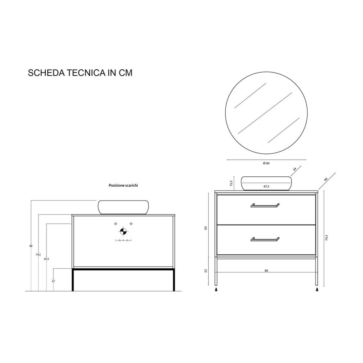 MOBILE BAGNO SOSPESO CM.80 VERDE PETROLIO