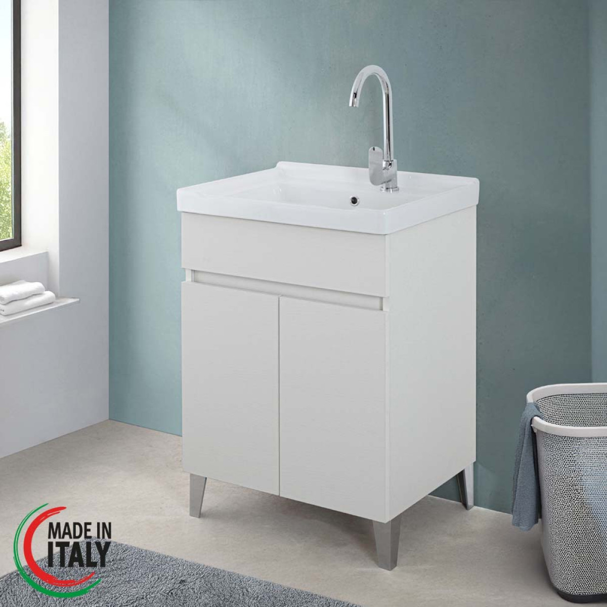 LAVATOIO CM.60X48 BIANCO FRASSINATO