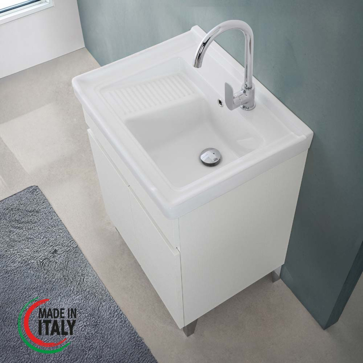 LAVATOIO CM.60X48 BIANCO FRASSINATO
