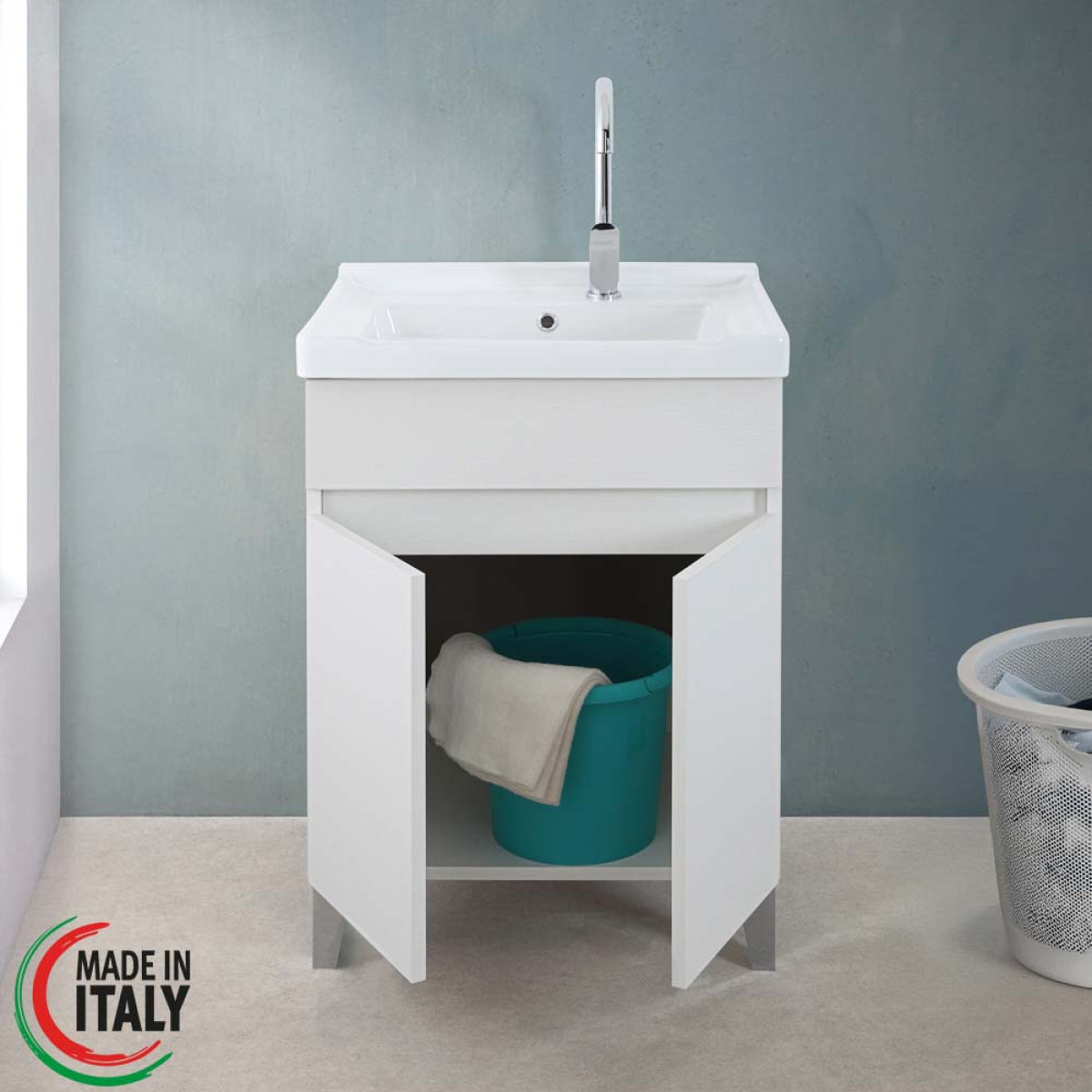 LAVATOIO CM.60X48 BIANCO FRASSINATO