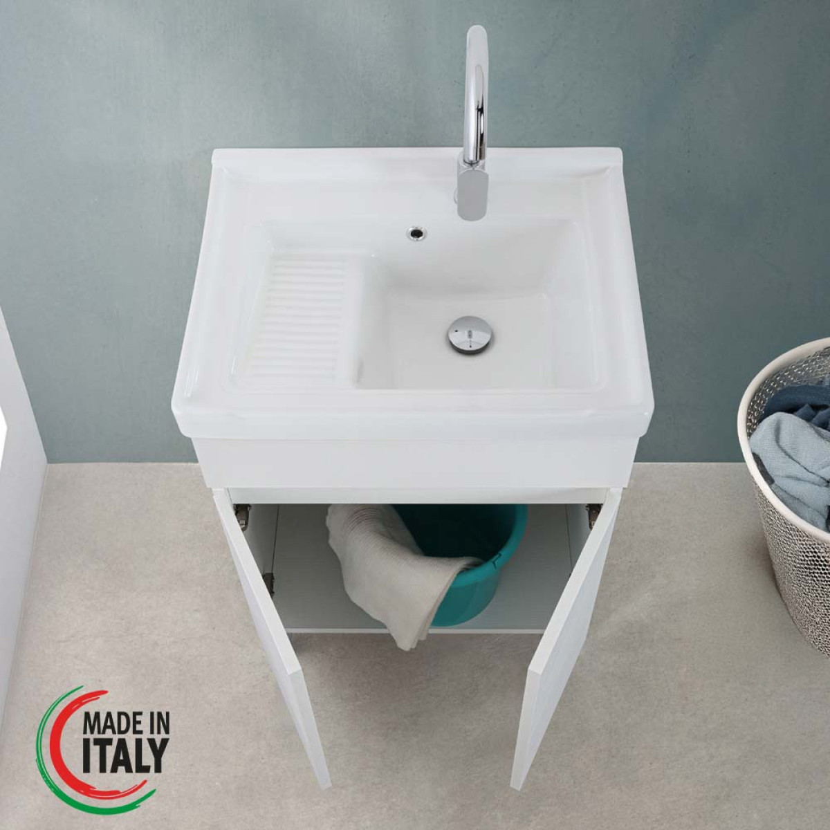 LAVATOIO CM.60X48 BIANCO FRASSINATO