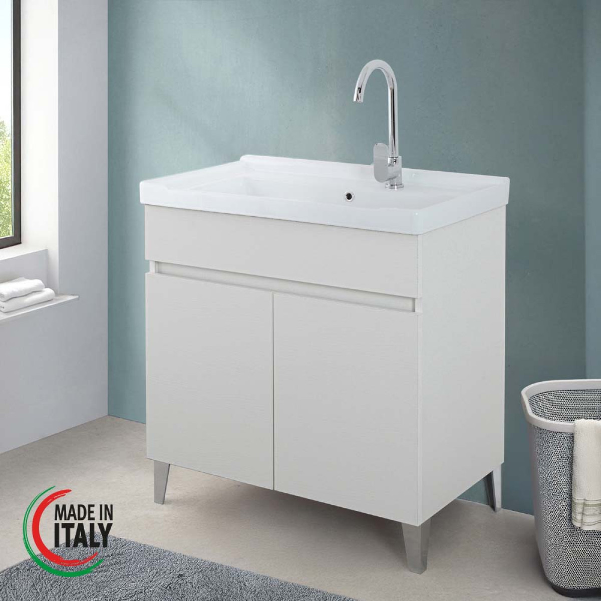 LAVATOIO CM.80X48 BIANCO FRASSINATO
