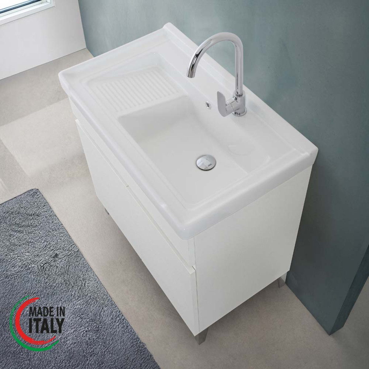 LAVATOIO CM.80X48 BIANCO FRASSINATO