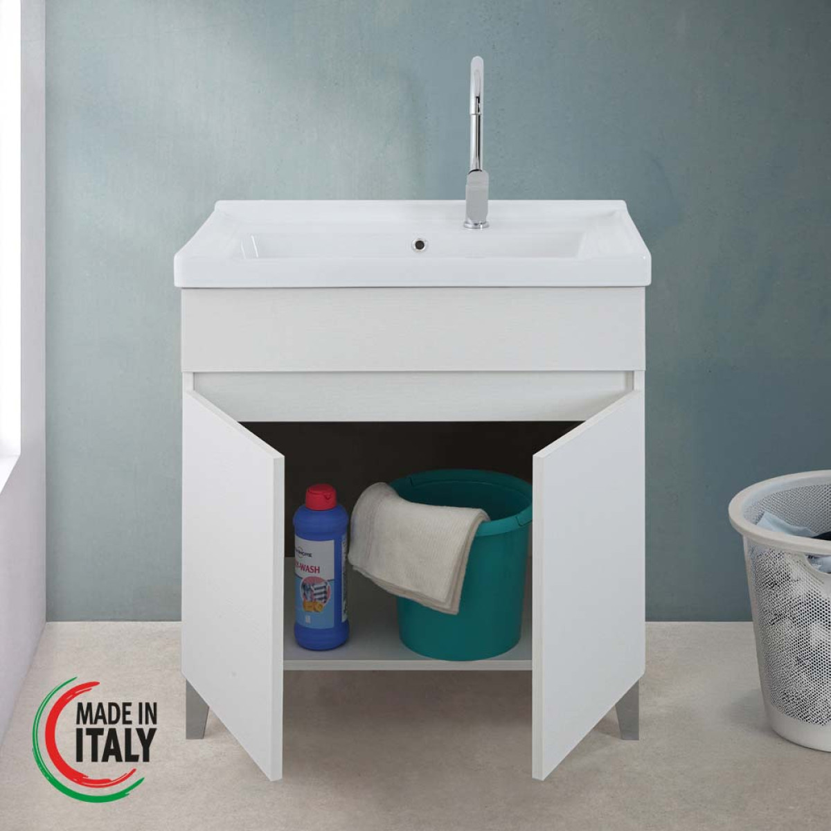 LAVATOIO CM.80X48 BIANCO FRASSINATO
