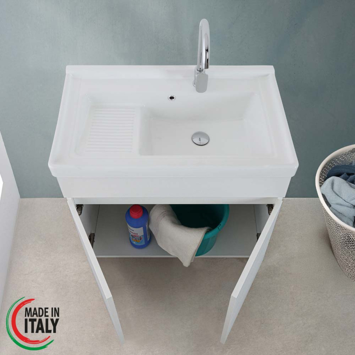LAVATOIO CM.80X48 BIANCO FRASSINATO