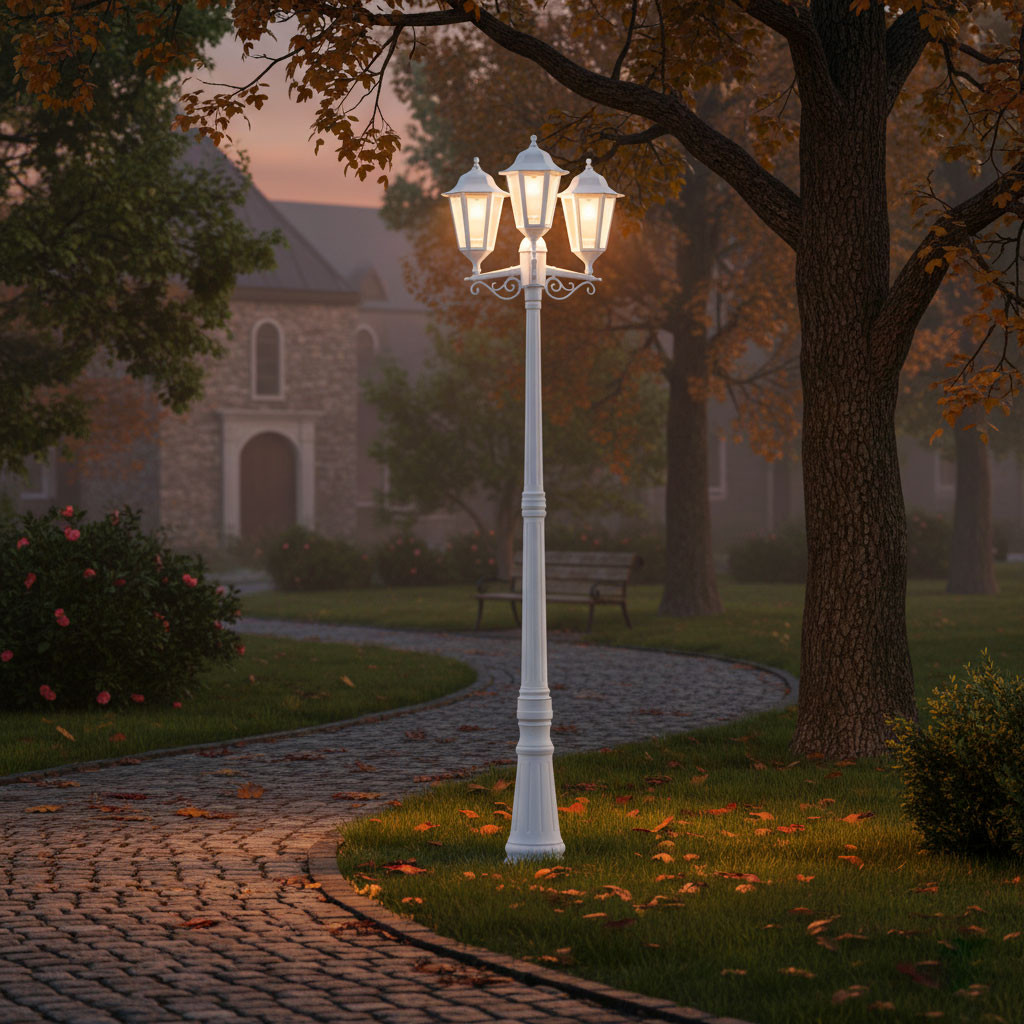 PALO CON 3 LANTERNE BIANCO VETRORESINA CM.220