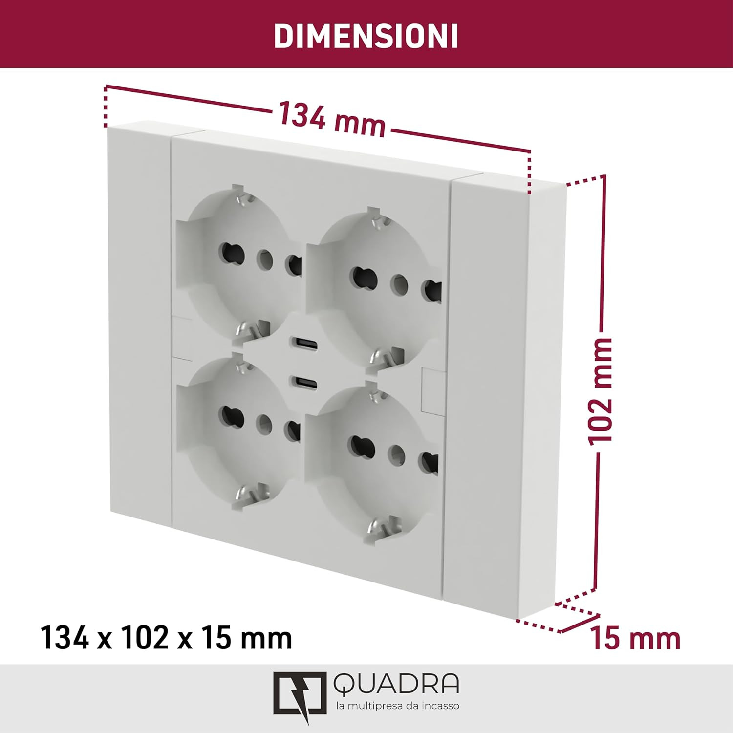 MULTIPRESA INCASSO 4PRESE 2USB BIANCO