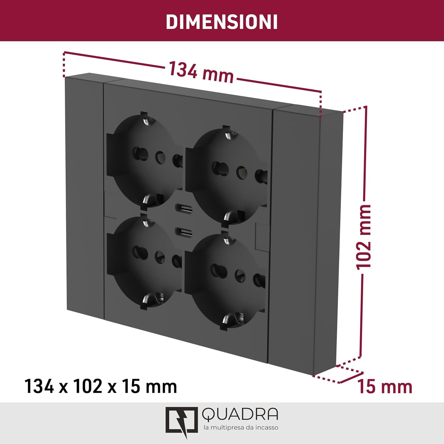 MULTIPRESA INCASSO 4PRESE 2USB NERO