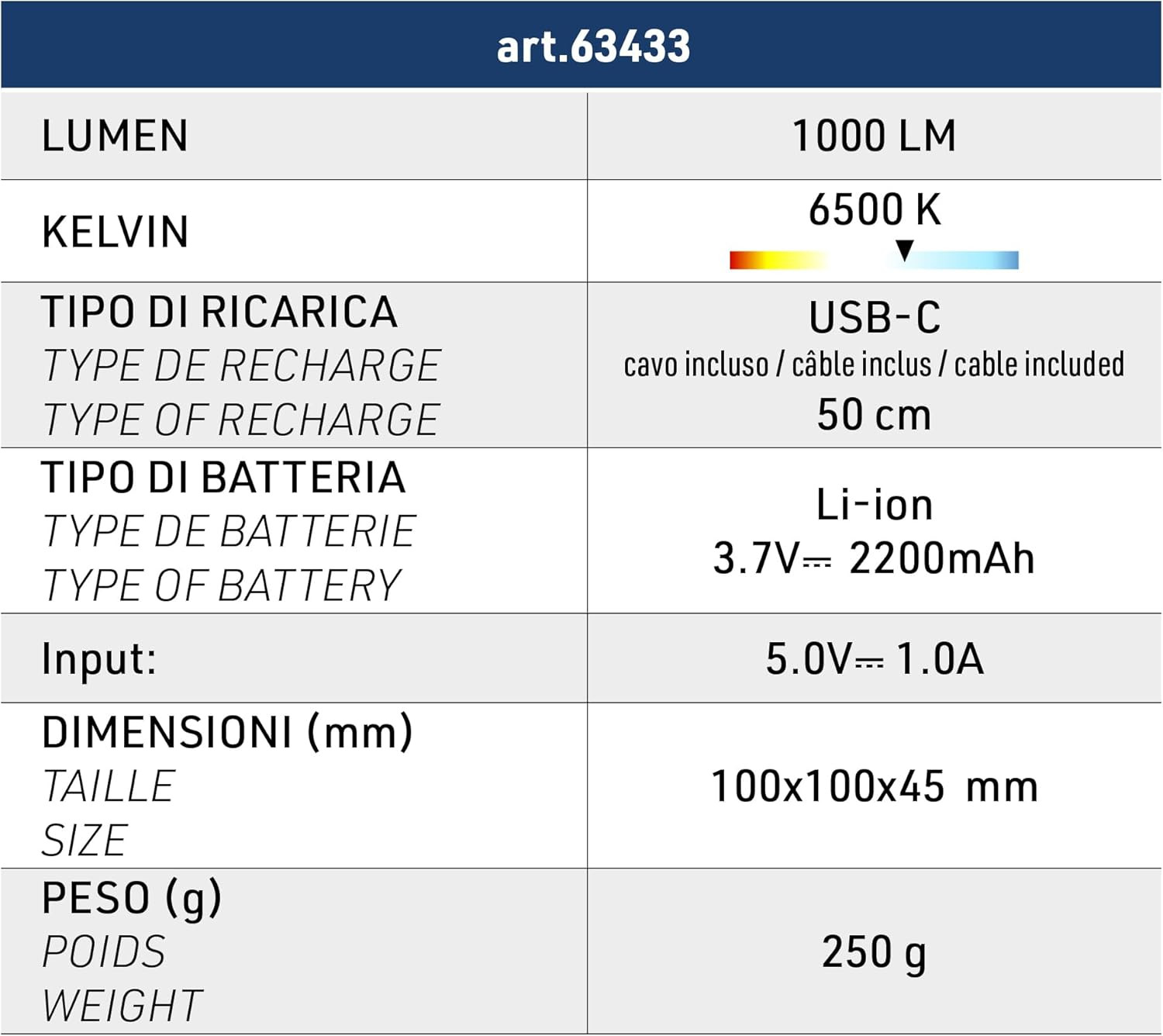 FARO LED RICARICABILE 10W 1000LUMEN