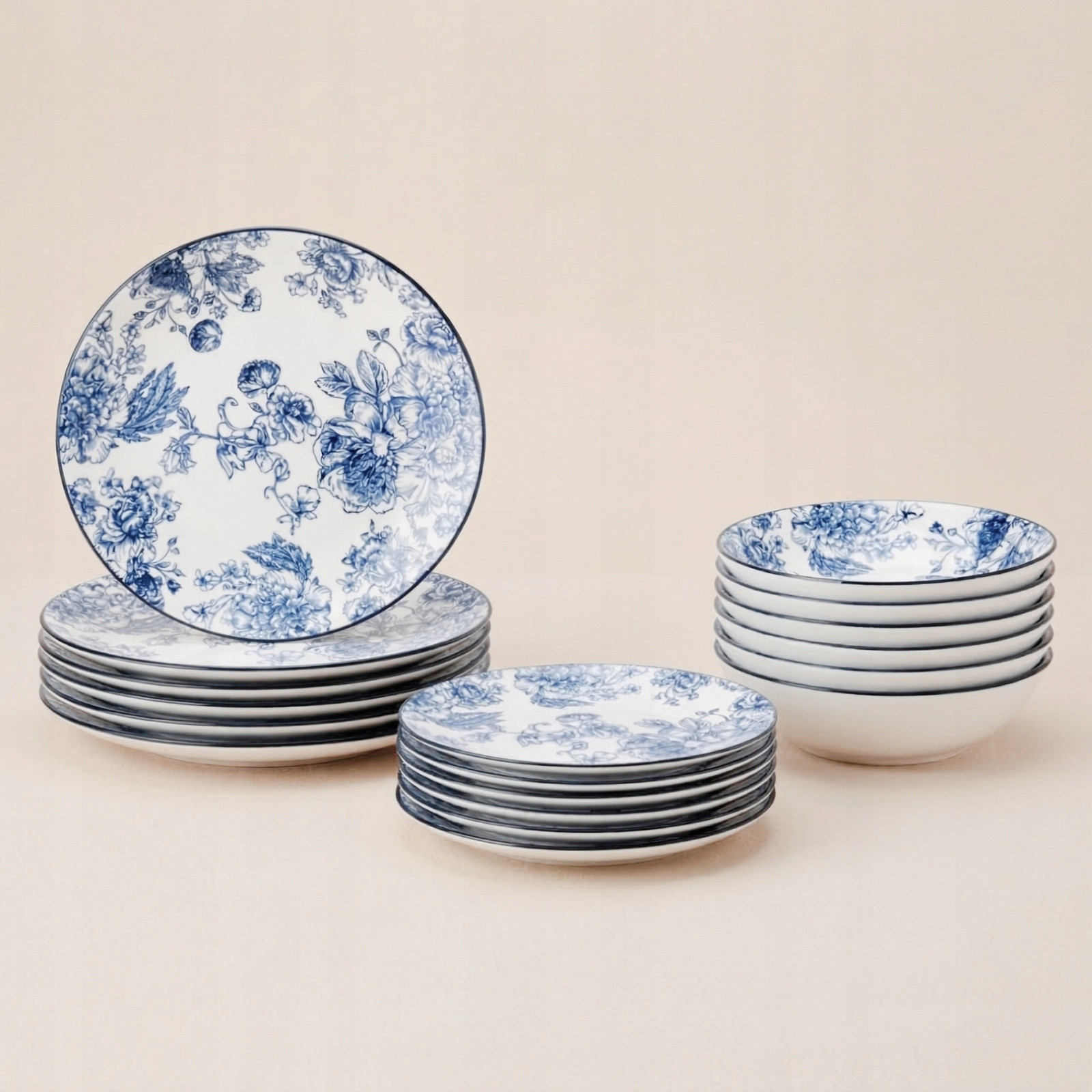 SERVIZIO DA TAVOLA PORC.FLOREALE PZ.18 BLU