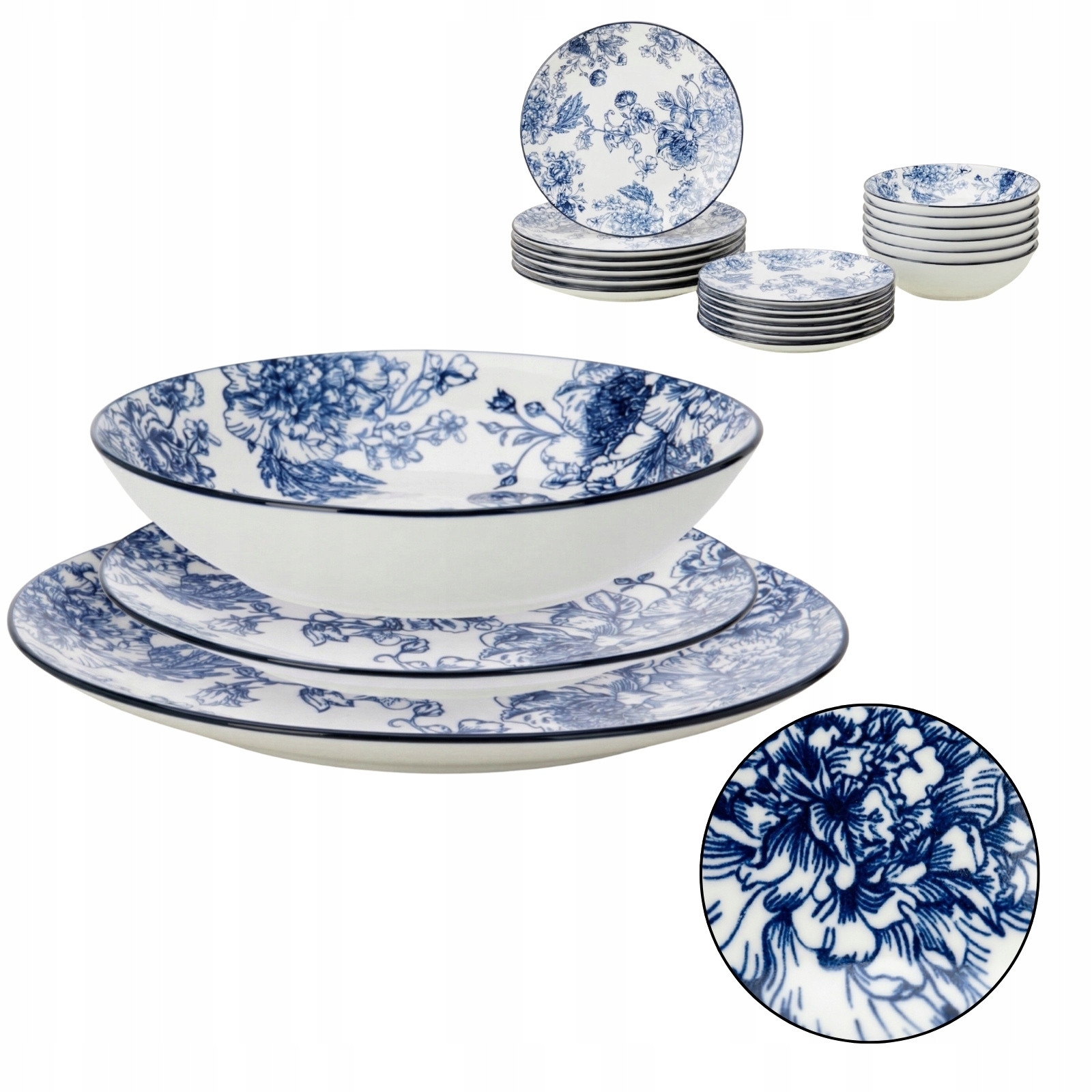 SERVIZIO DA TAVOLA PORC.FLOREALE PZ.18 BLU