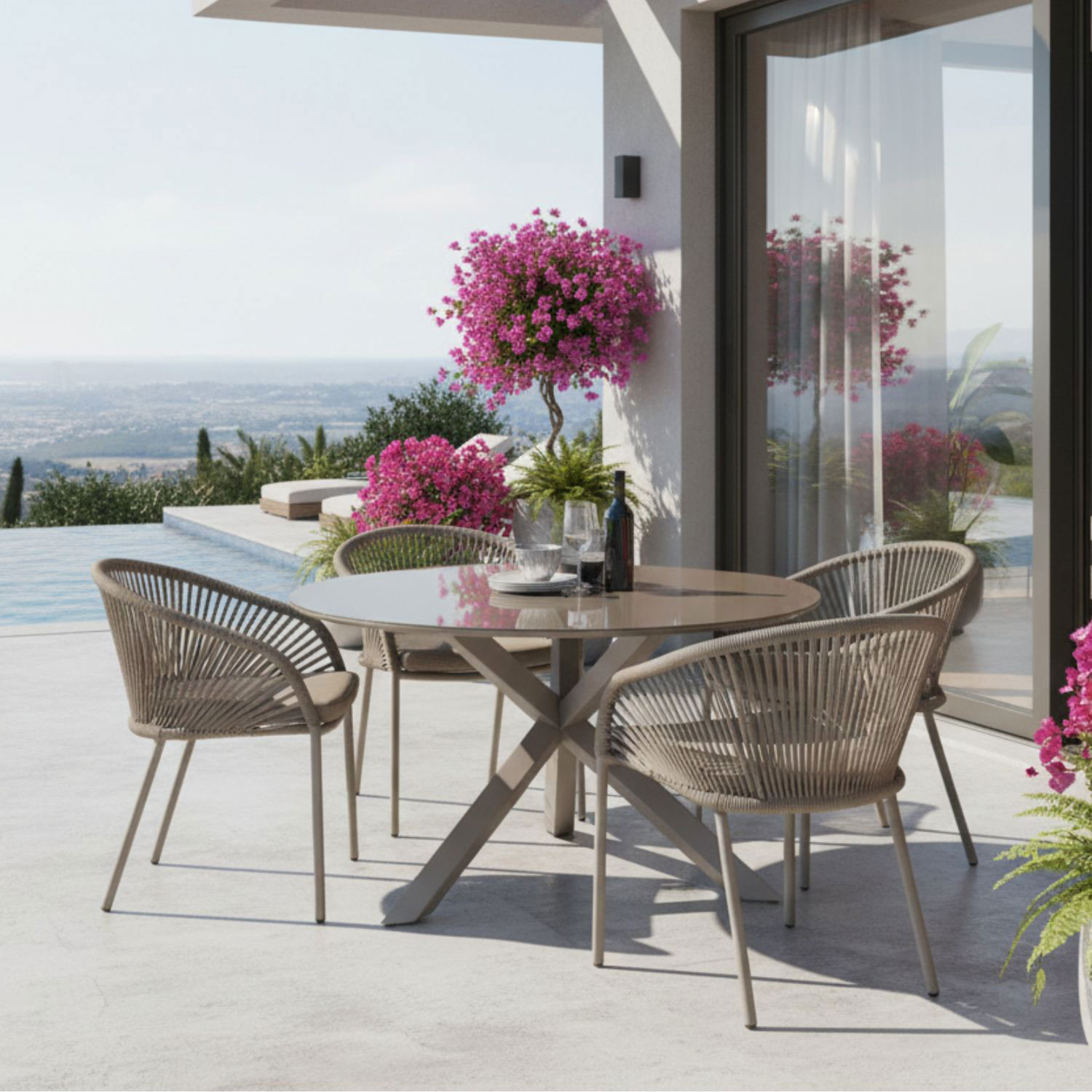 TAVOLO TONDO CM.130+4 POLTRONE COFFEE