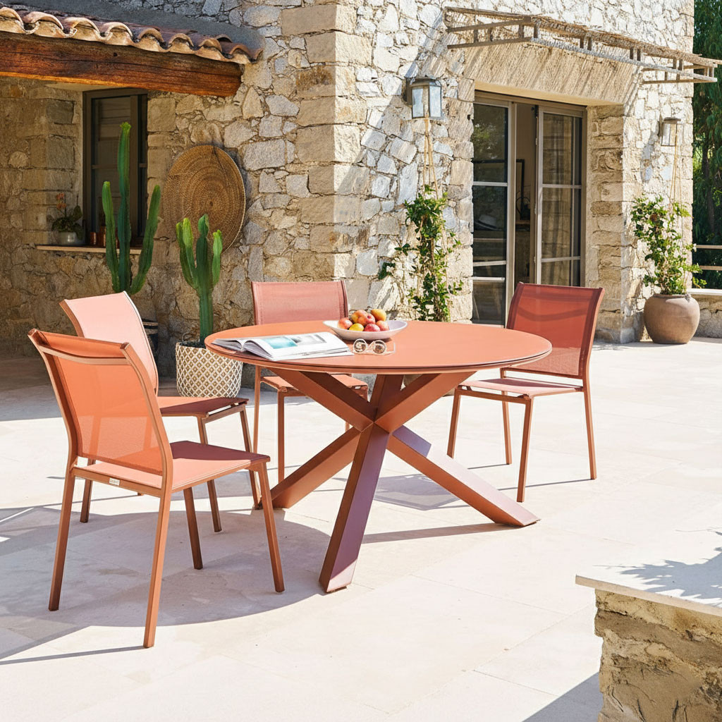 TAVOLO TONDO CM.130+4 POLTRONE MATTONE